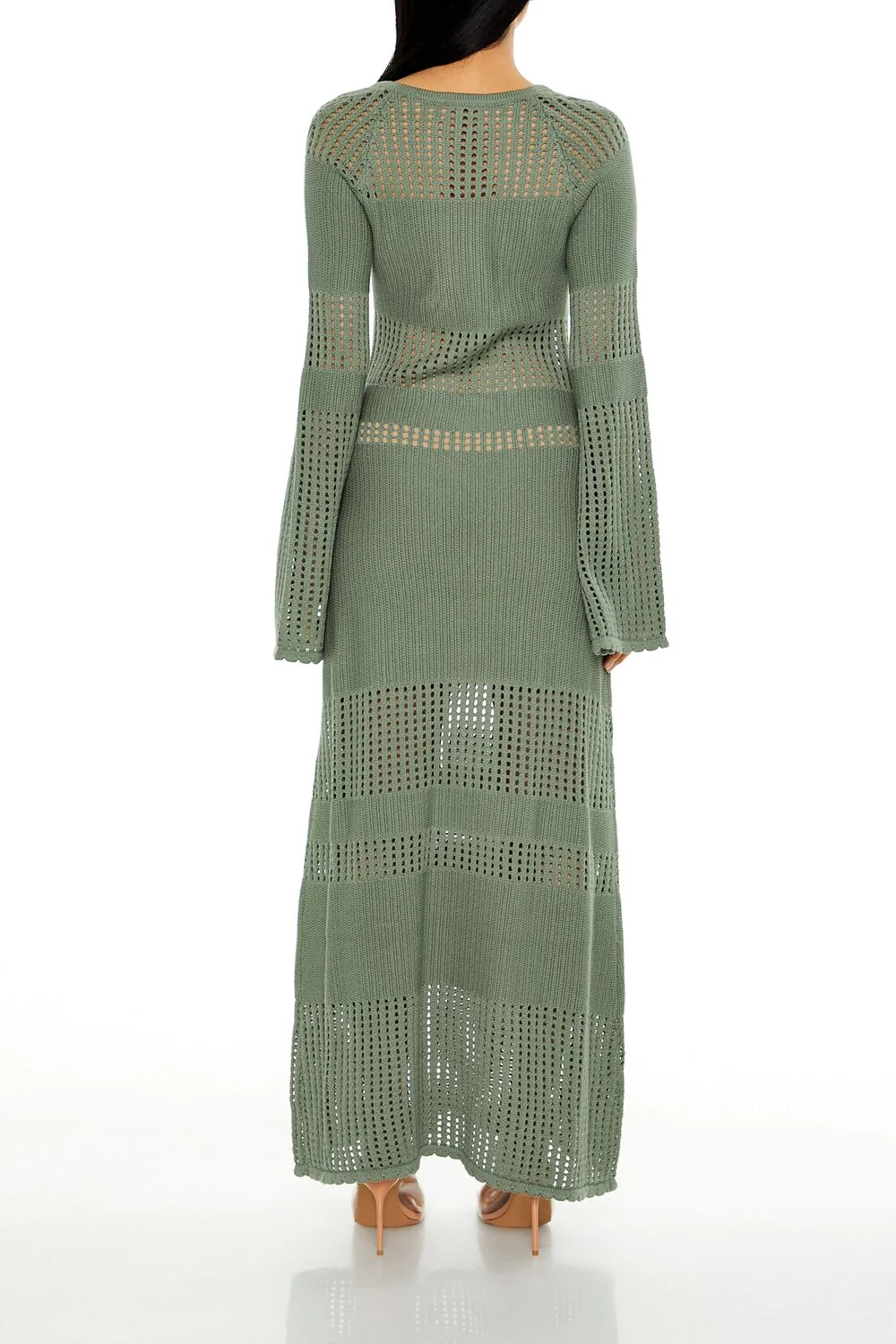 Open-Knit Bell-Sleeve Sweater Dress - Image 4