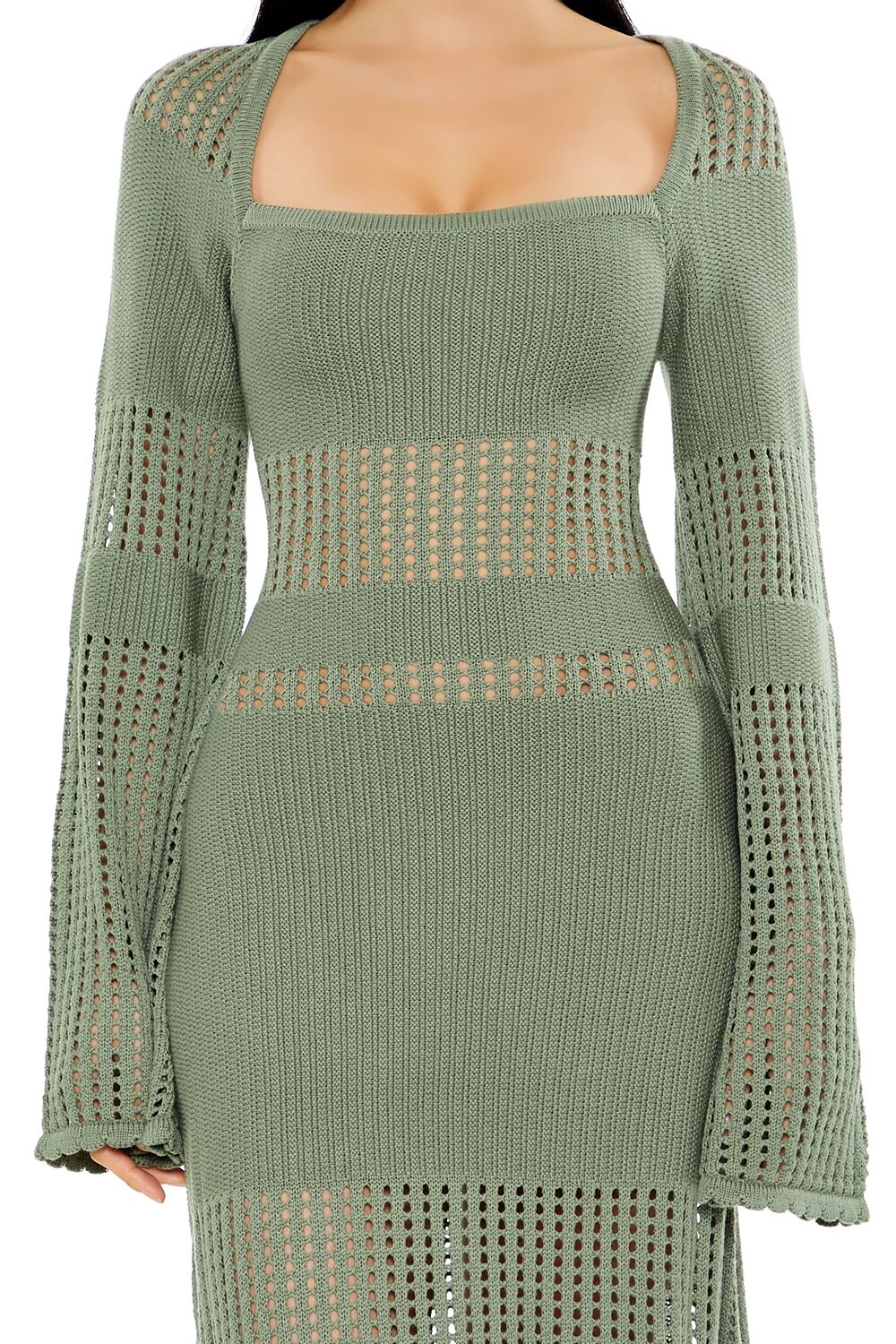 Open-Knit Bell-Sleeve Sweater Dress - Image 5
