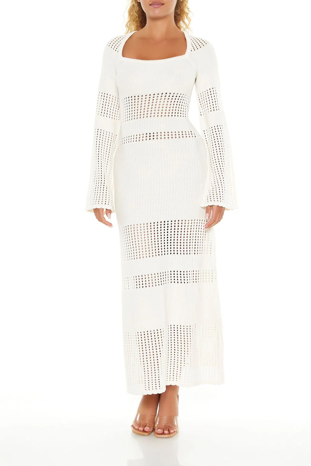 Open-Knit Bell-Sleeve Sweater Dress - Image 6