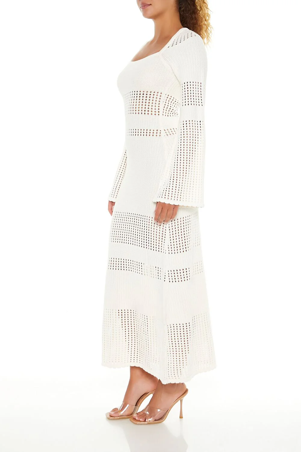 Open-Knit Bell-Sleeve Sweater Dress - Image 8