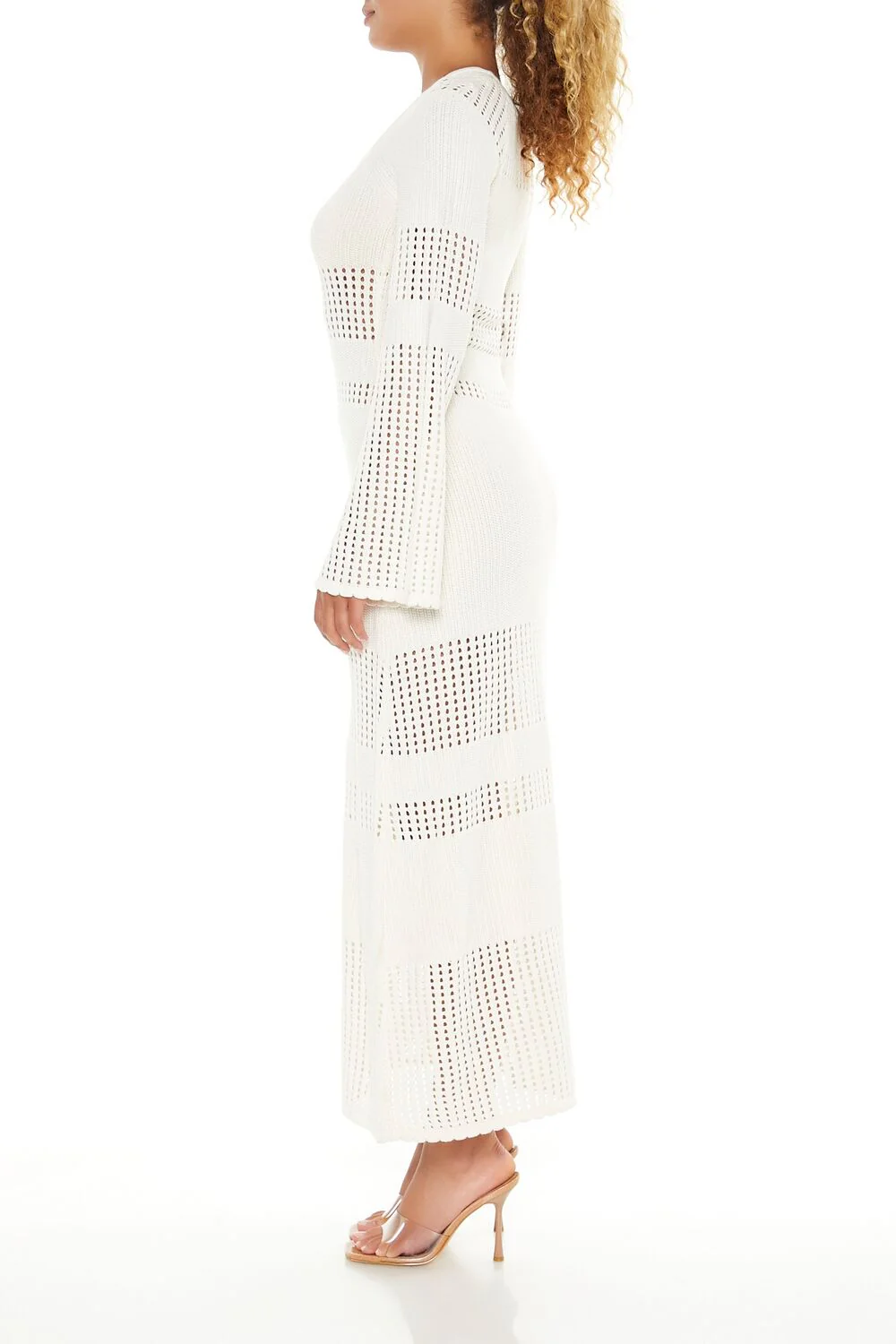 Open-Knit Bell-Sleeve Sweater Dress - Image 9