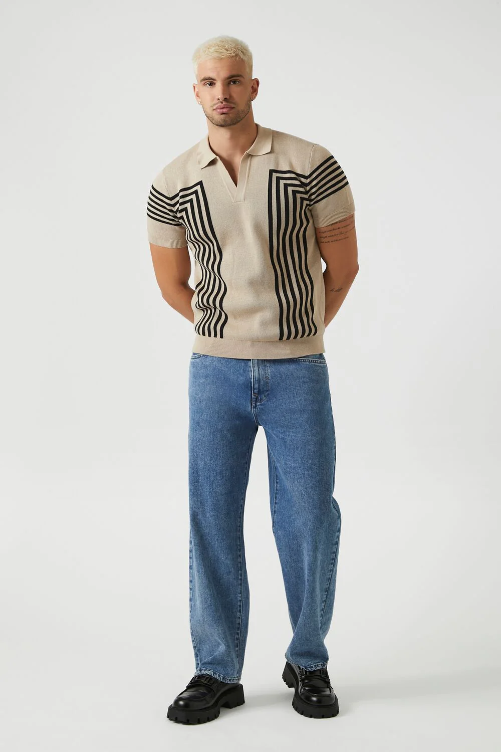 Geo Sweater-Knit Polo Shirt - Image 4