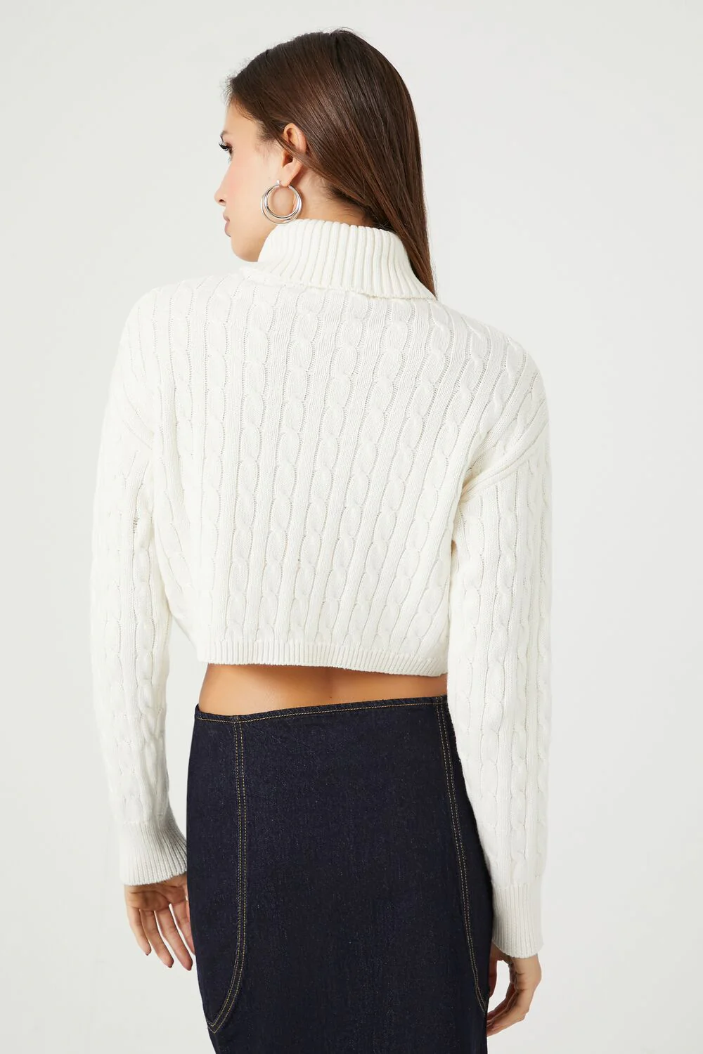 Cable Knit Turtleneck Cropped Sweater - Image 3