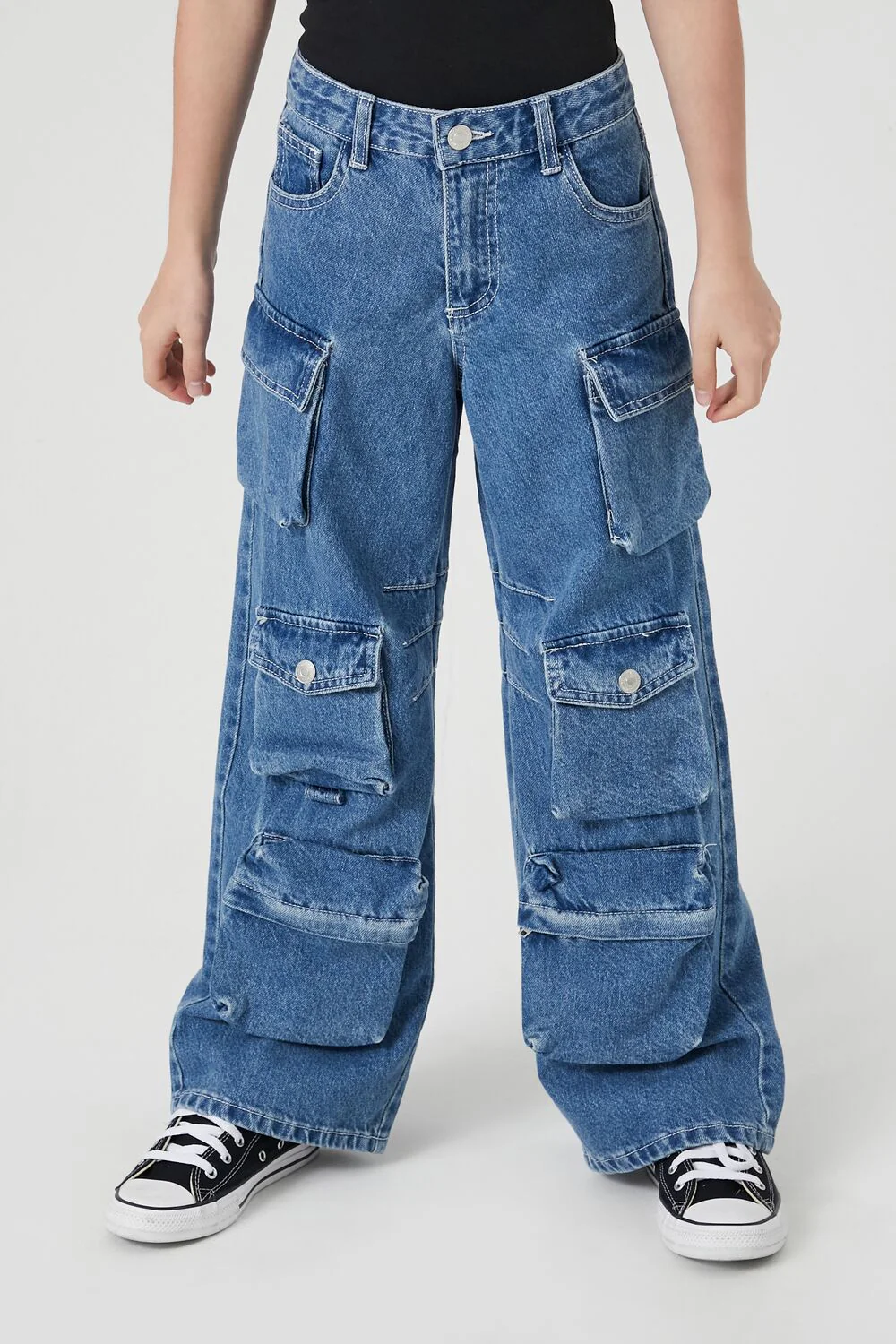 Girls Wide-Leg Cargo Jeans (Kids) - Image 2