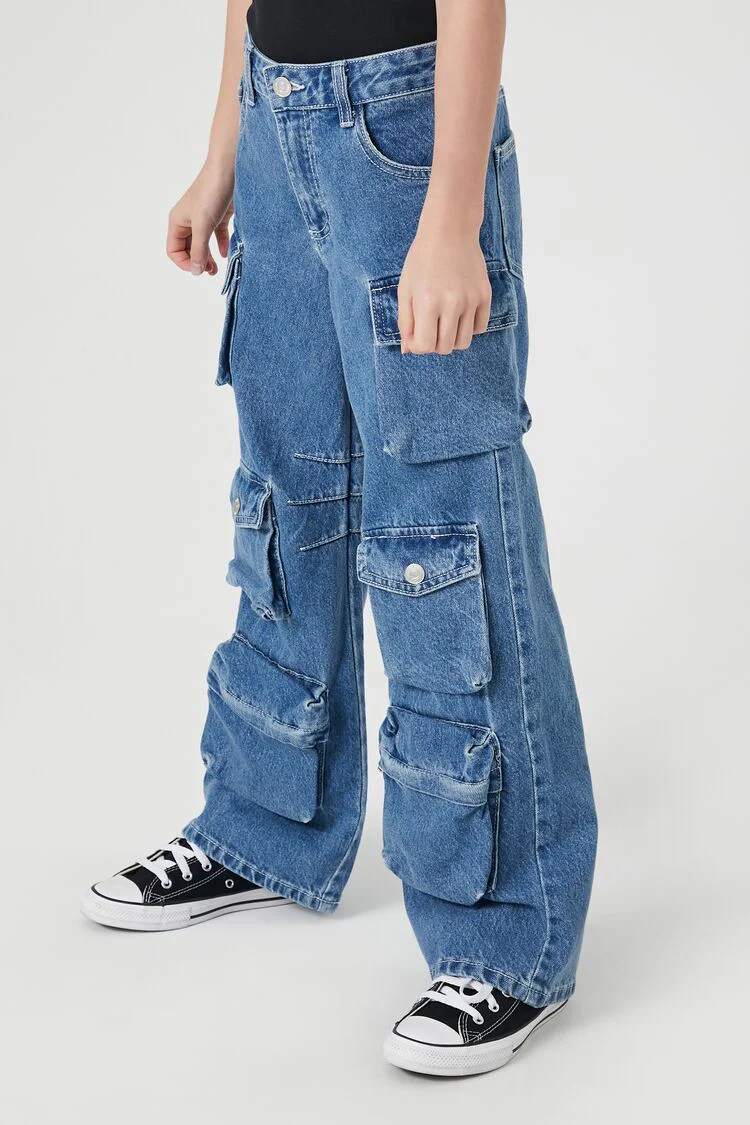 Girls Wide-Leg Cargo Jeans (Kids) - Image 3