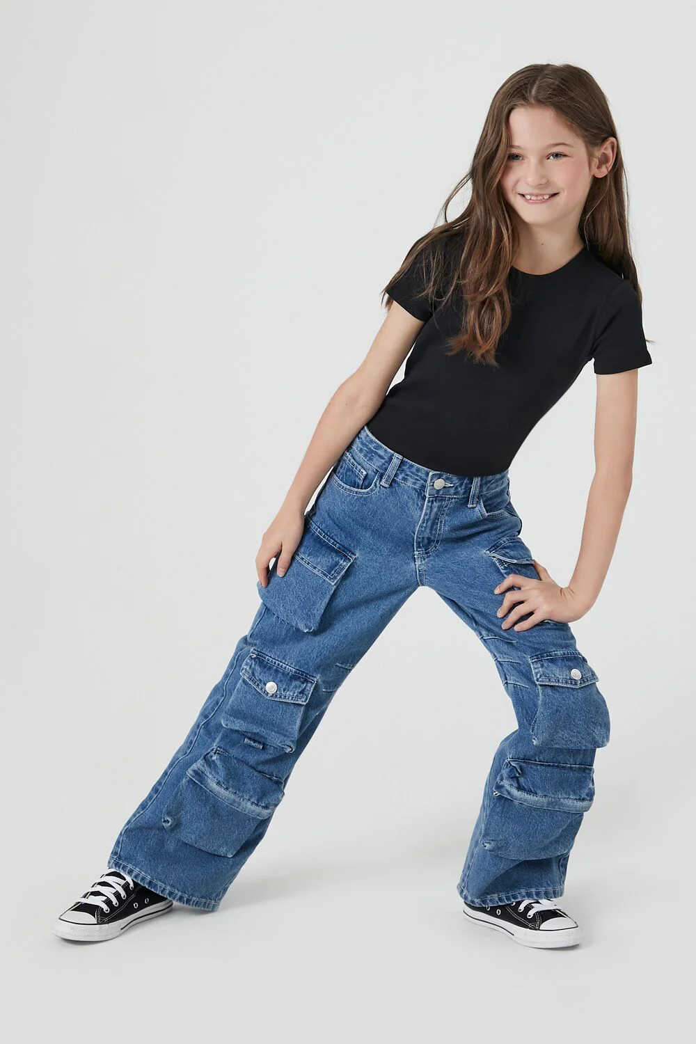 Girls Wide-Leg Cargo Jeans (Kids) - Image 5