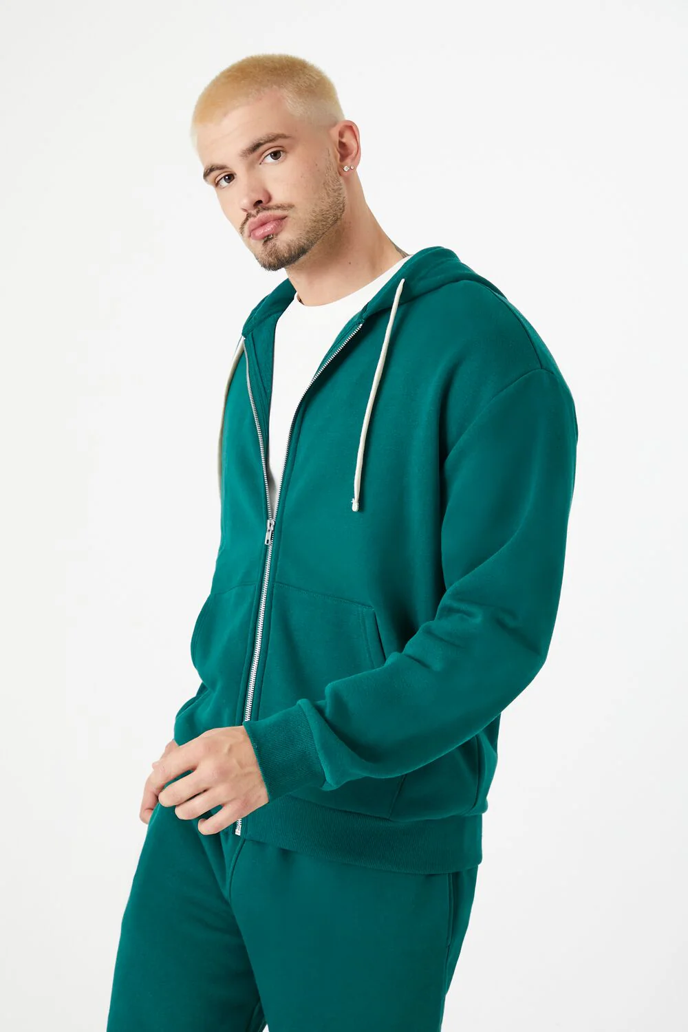 Fleece Drawstring Zip-Up Hoodie - Image 2