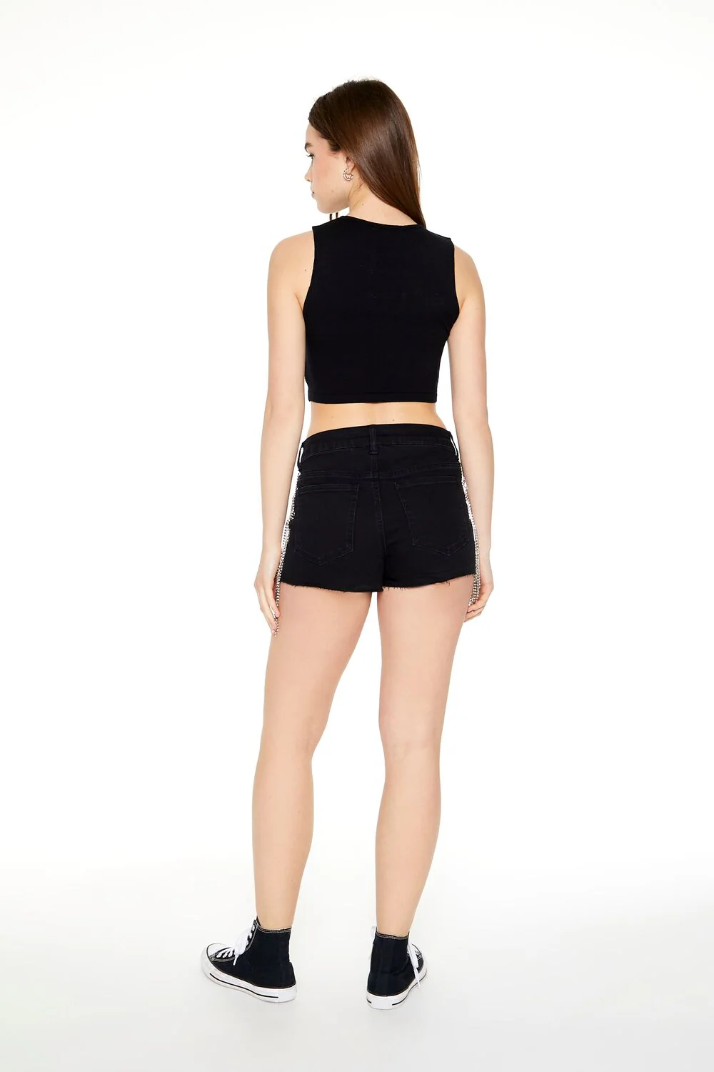 Rhinestone Fringe Denim Shorts - Image 3