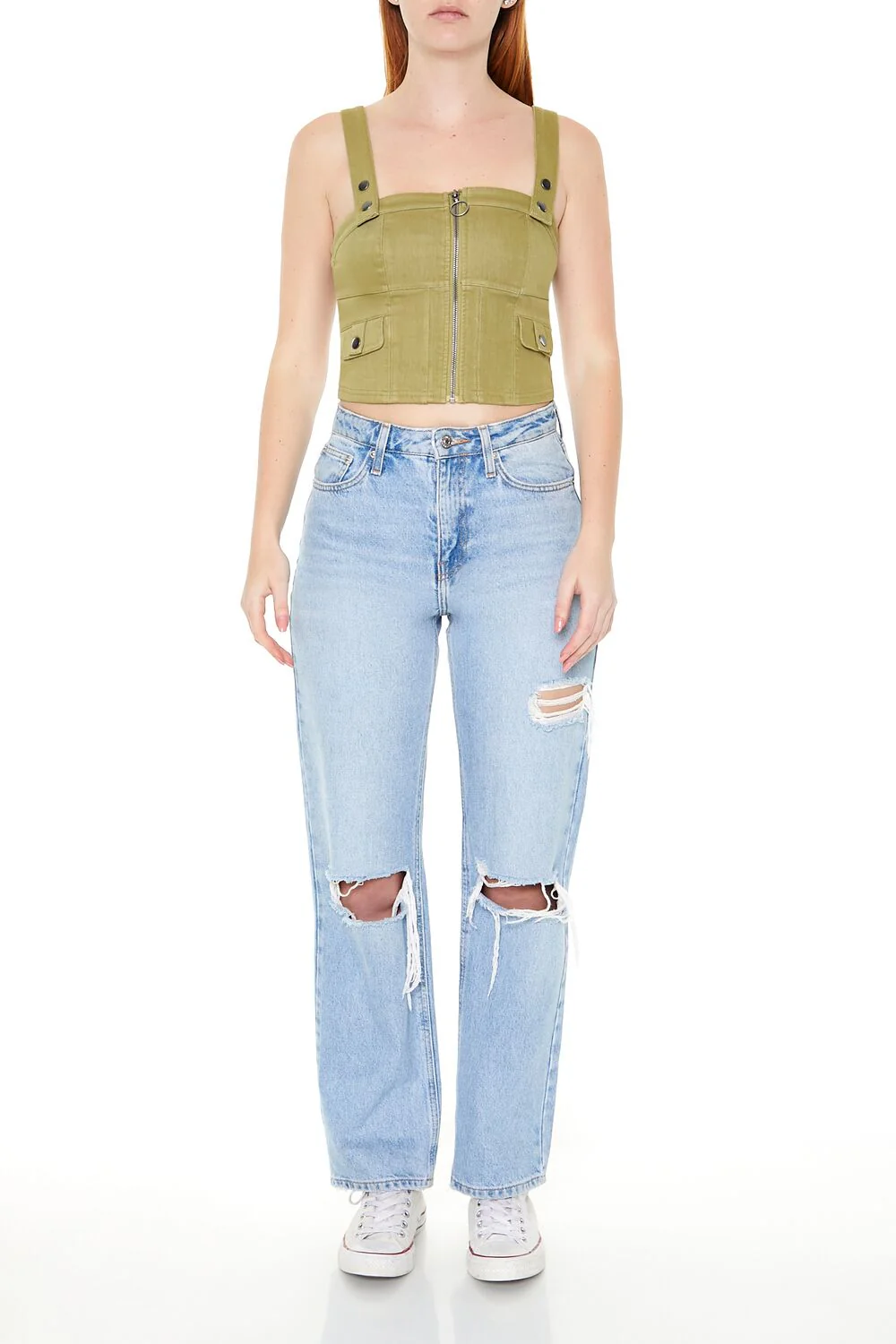 Denim Zip-Up Crop Top - Image 2