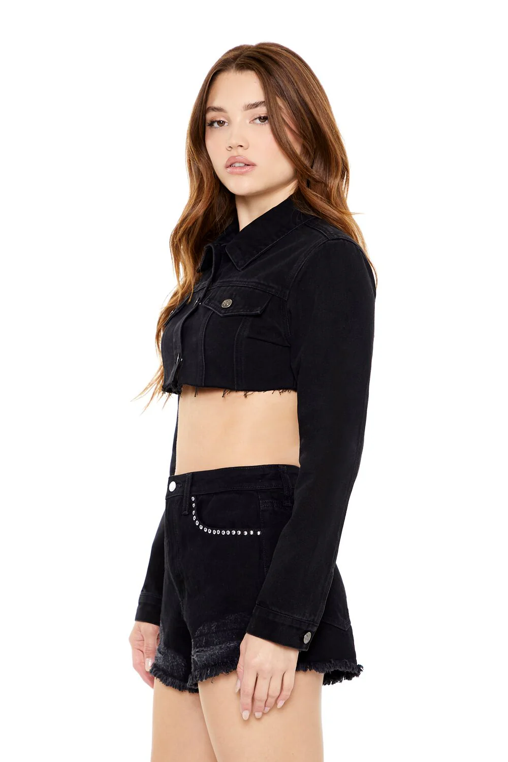 Cropped Denim Trucker Jacket - Image 2