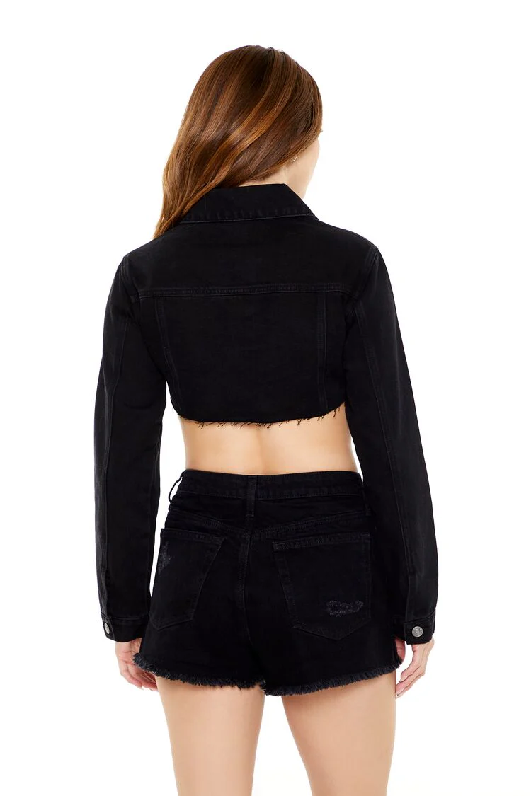 Cropped Denim Trucker Jacket - Image 3