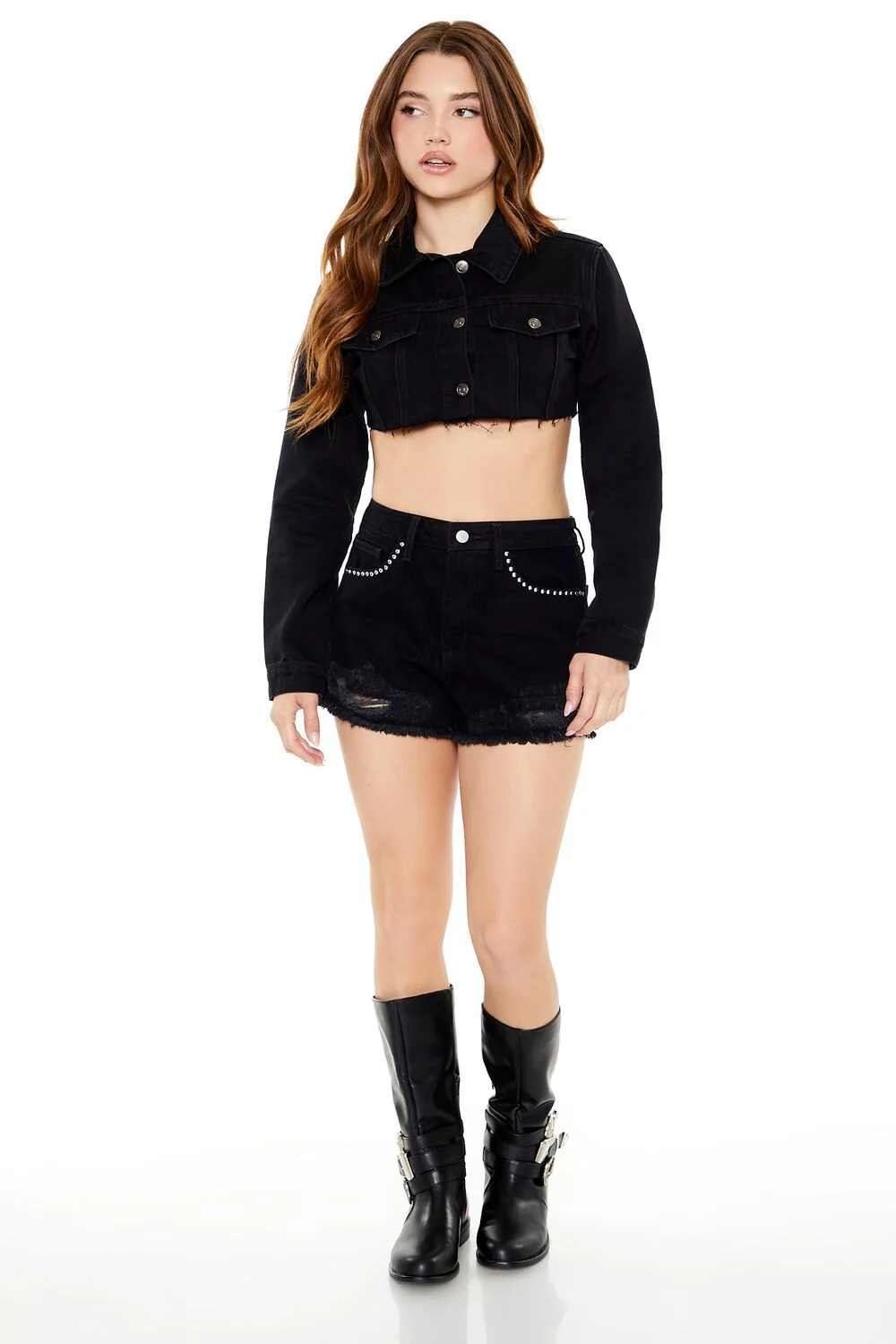 Cropped Denim Trucker Jacket - Image 4