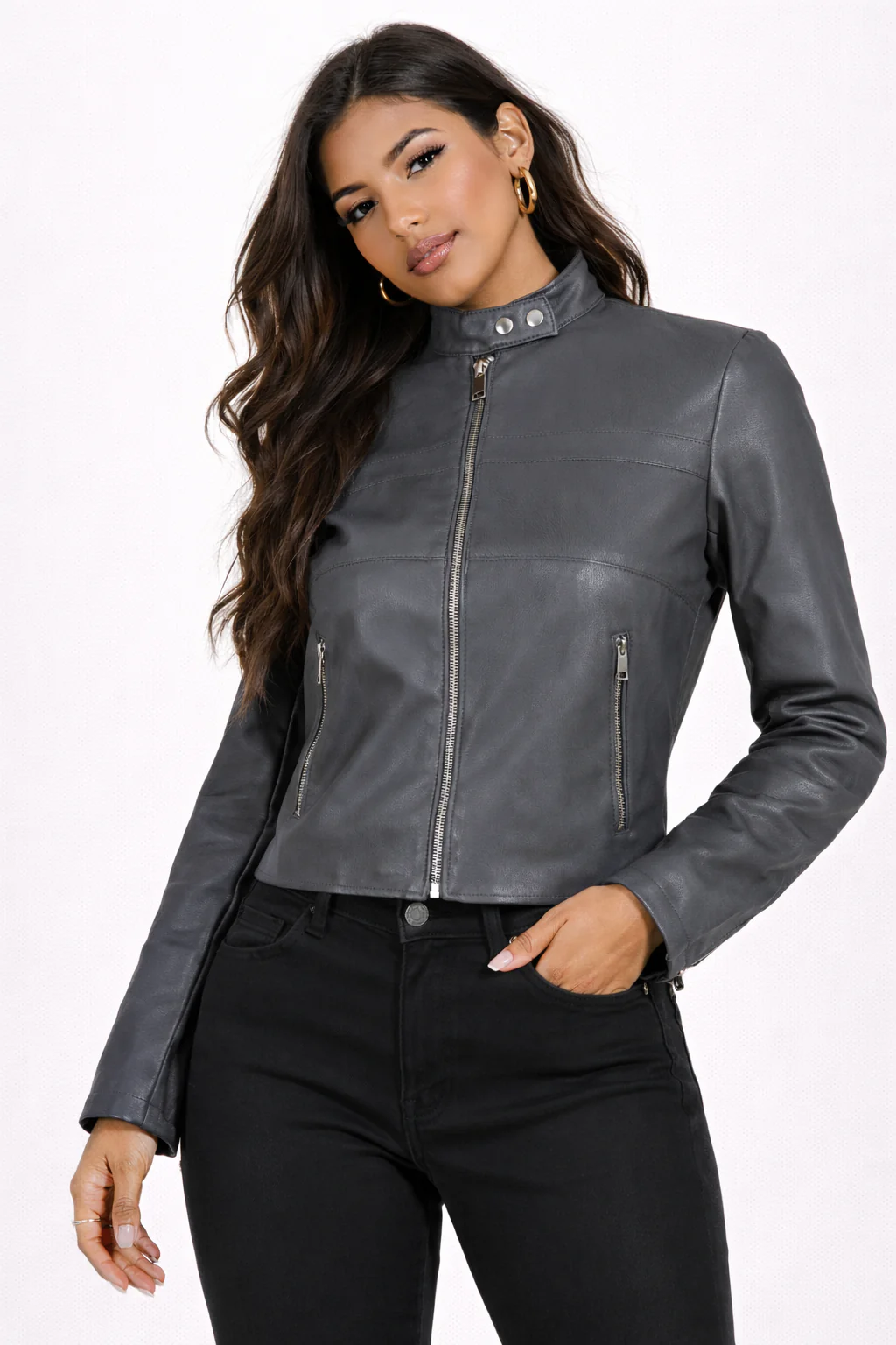 Faux Leather Zipper Jacket - Image 2