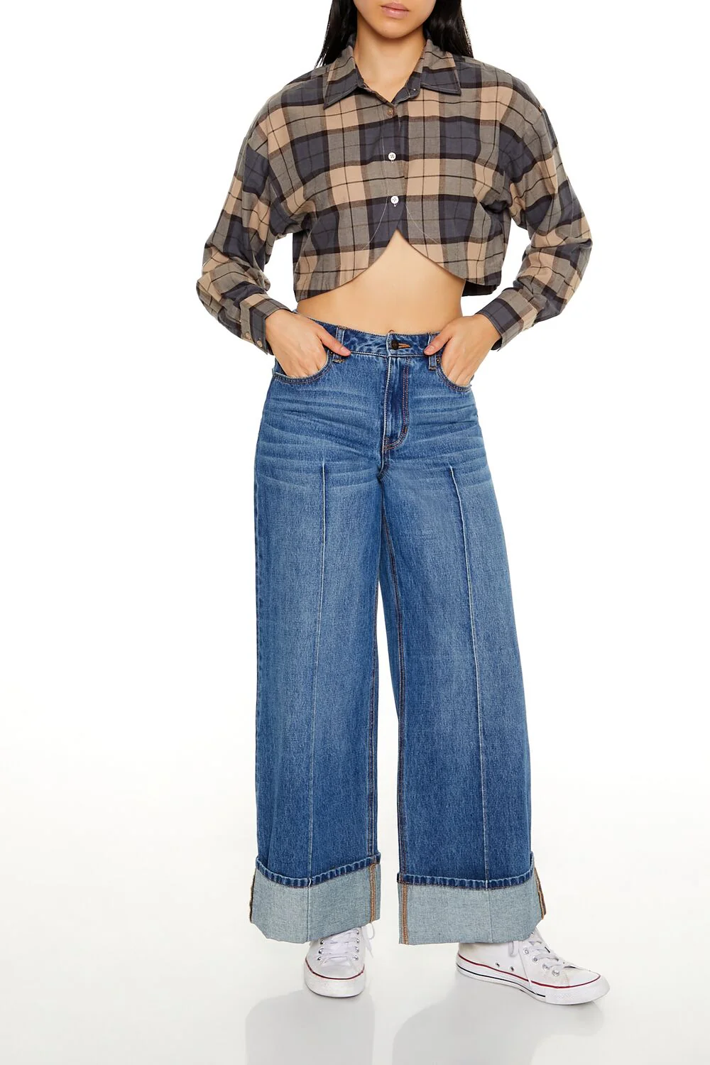 Plaid Cropped Flannel Shirt - Image 2