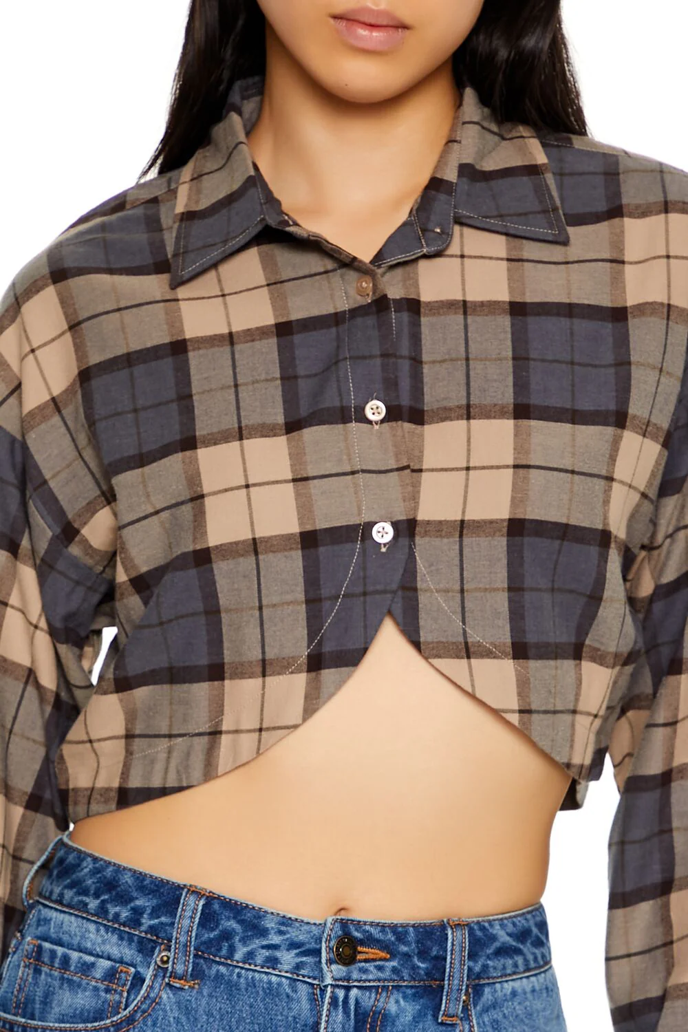 Plaid Cropped Flannel Shirt - Image 3