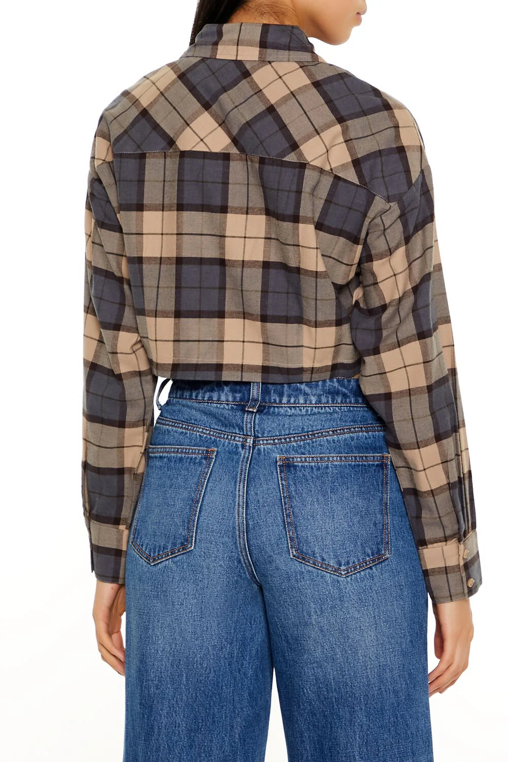 Plaid Cropped Flannel Shirt - Image 5
