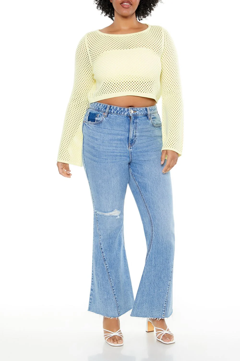 Plus Size Netted Cropped Sweater - Image 2