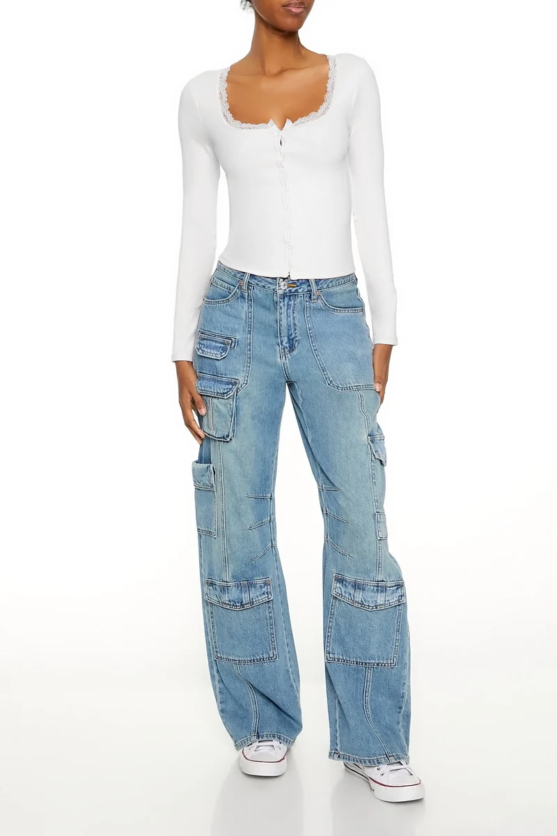 Ribbed Lace-Trim Top - Image 2