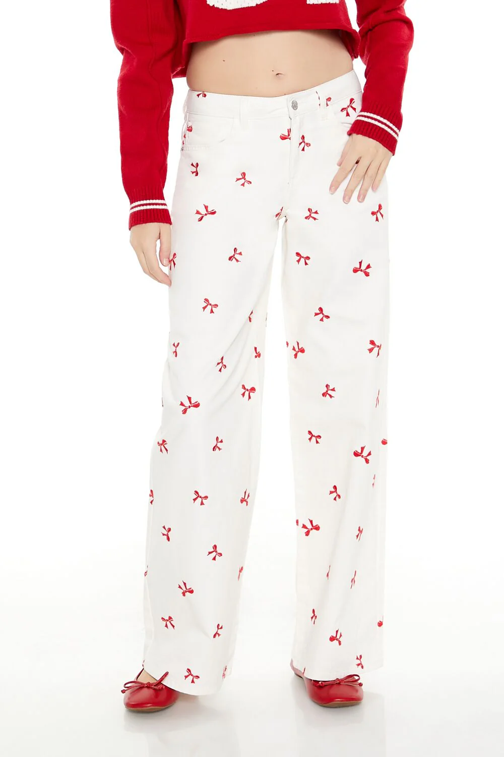 Bow Embroidered Baggy Pants - Image 2