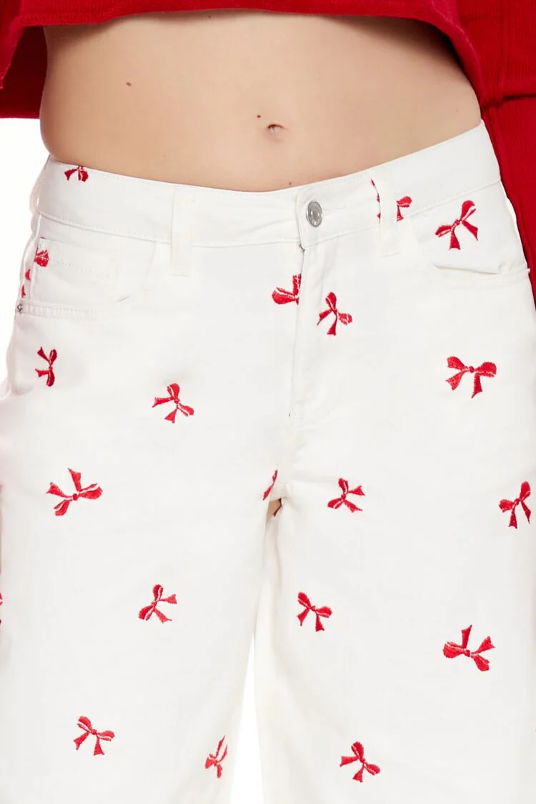 Bow Embroidered Baggy Pants - Image 5