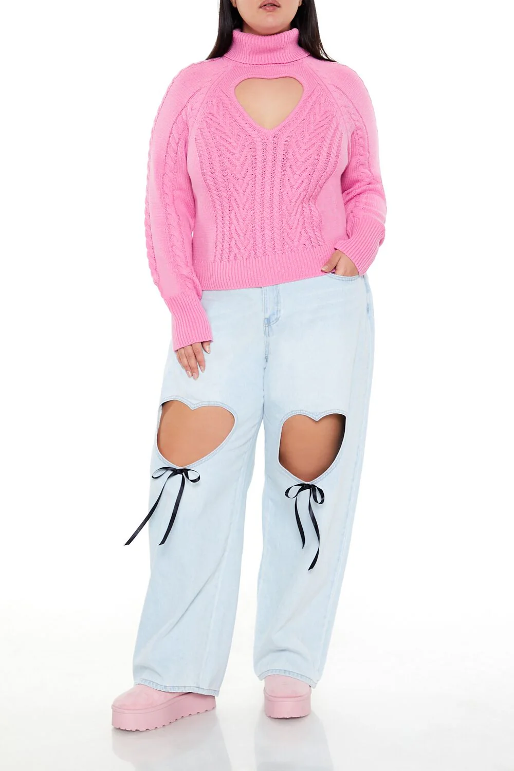 Plus Size Heart Cutout Sweater - Image 2