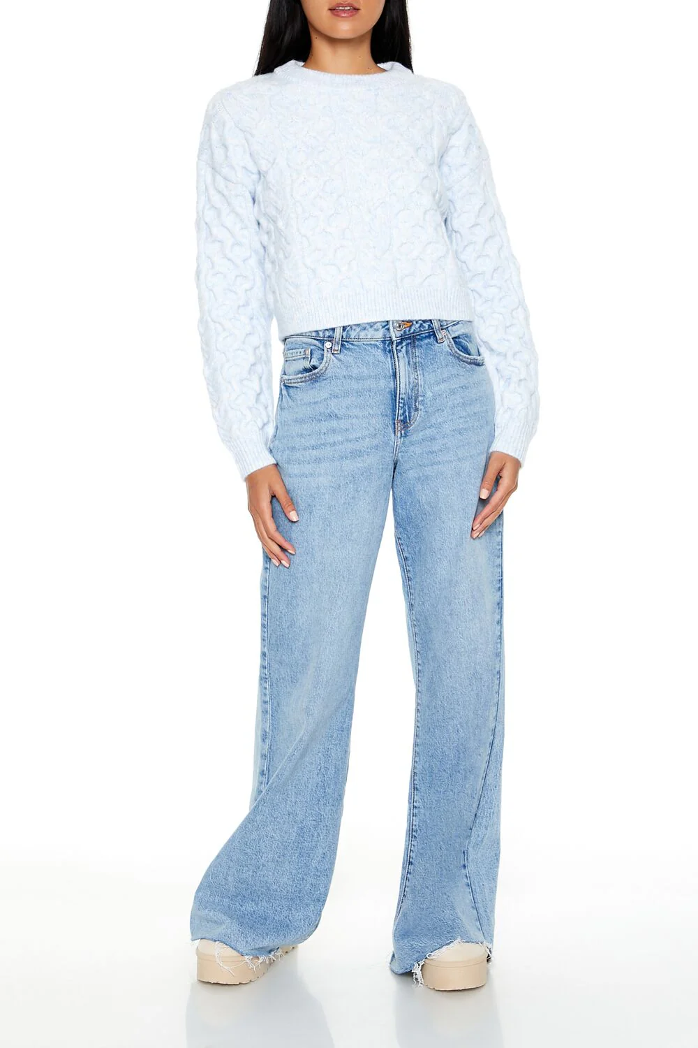 Honeycomb Knit Cropped Sweater - Image 2