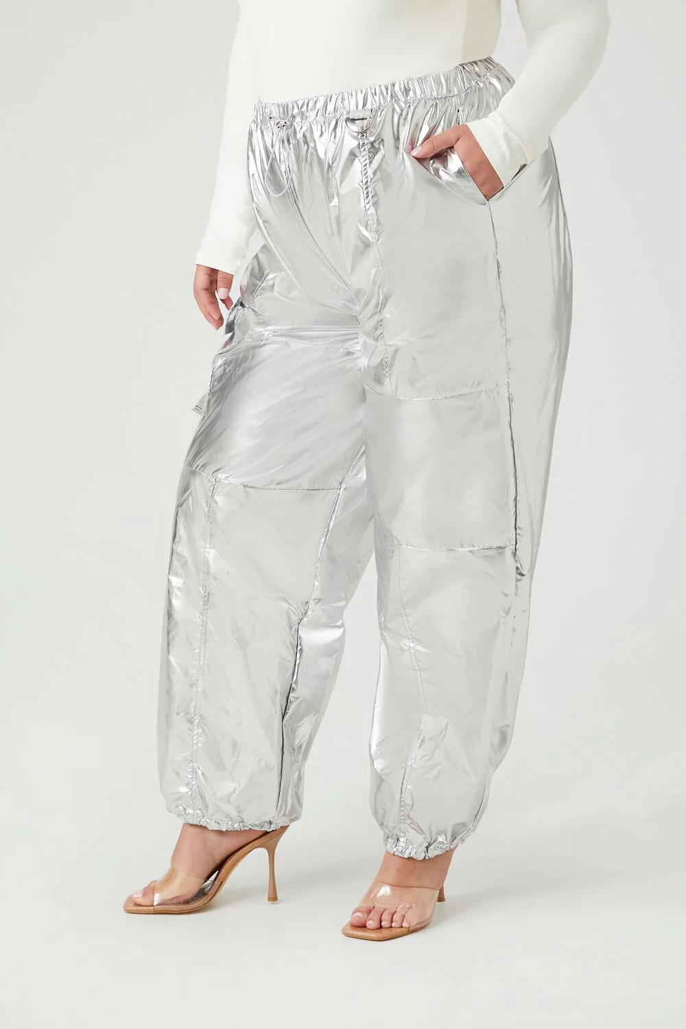 Plus Size Metallic Cargo Pants - Image 3