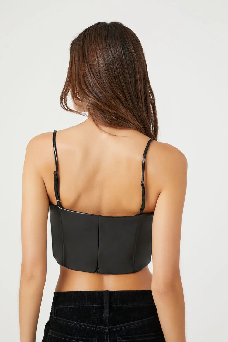 Faux Leather Ruffle-Trim Crop Top - Image 3