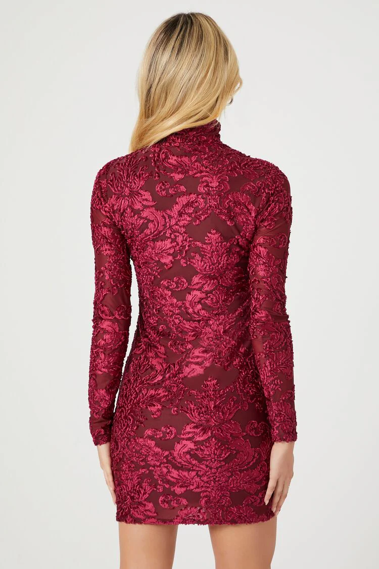 Jacquard Floral Print Mini Dress - Image 4