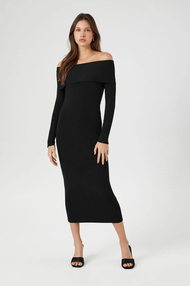 Off-the-Shoulder Foldover Midi Sweater Dress - Image 4