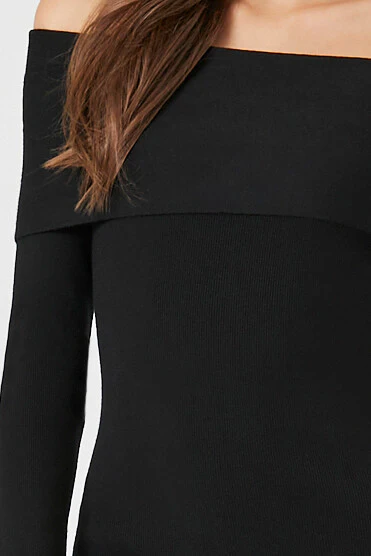 Off-the-Shoulder Foldover Midi Sweater Dress - Image 5