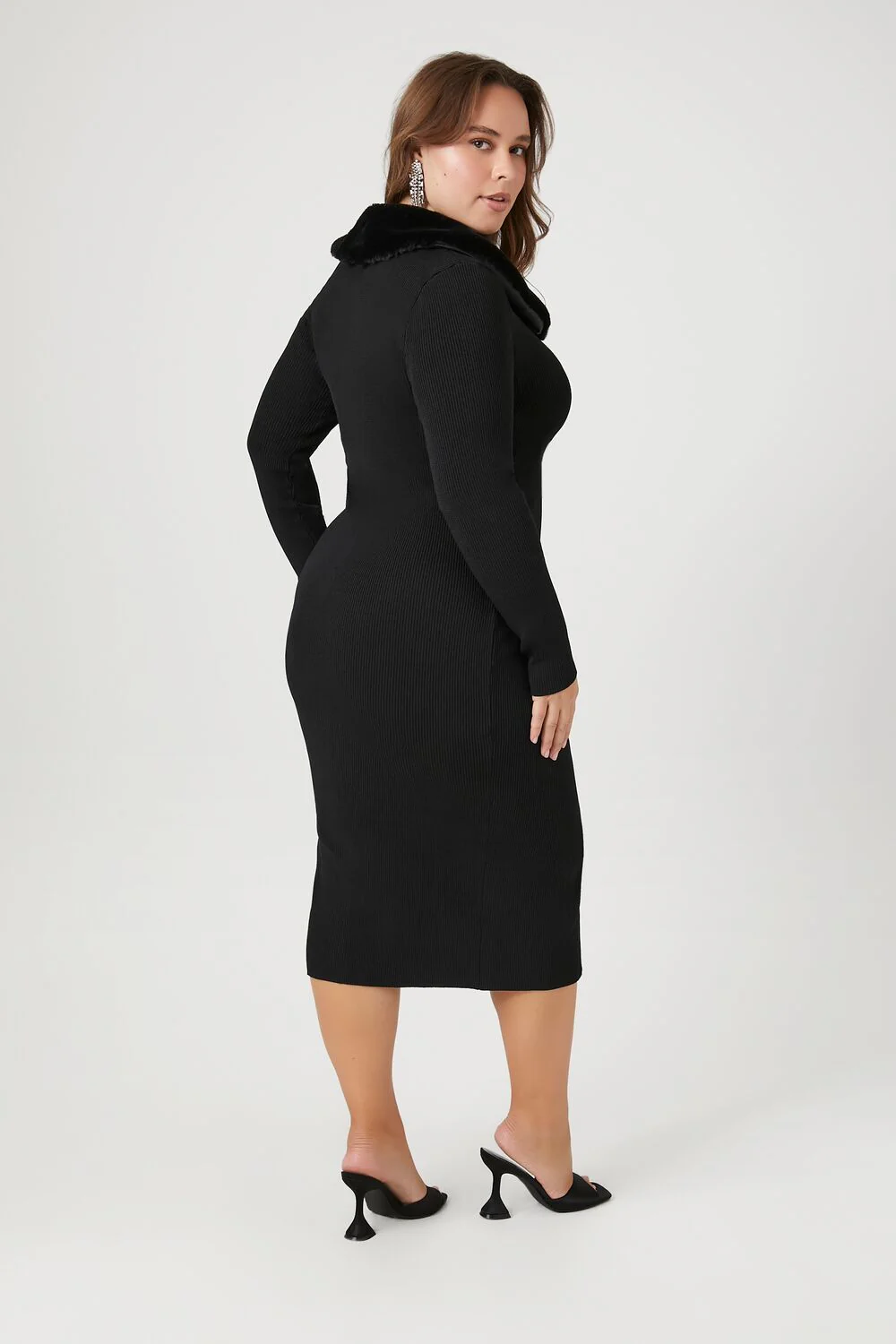 Plus Size Faux Fur-Trim Sweater Midi Dress - Image 3