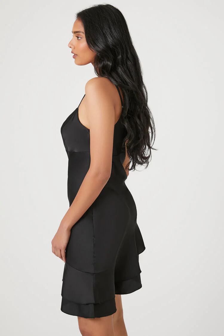 Satin Ruffle-Hem Mini Dress - Image 2
