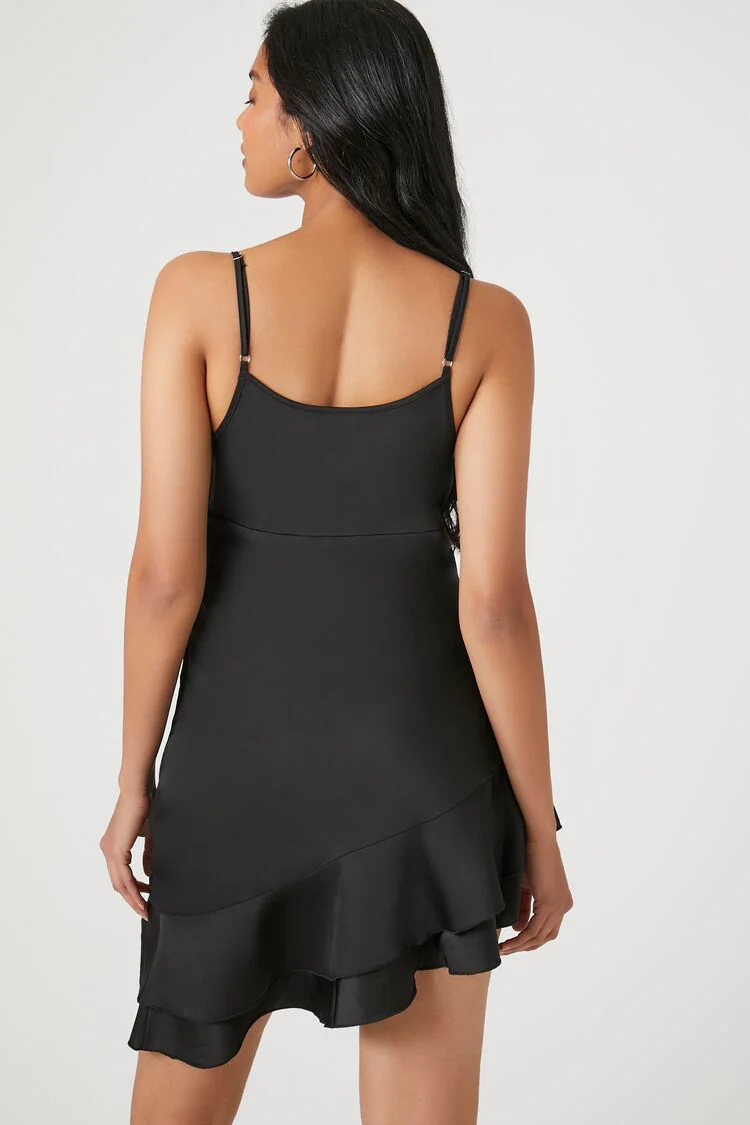 Satin Ruffle-Hem Mini Dress - Image 3