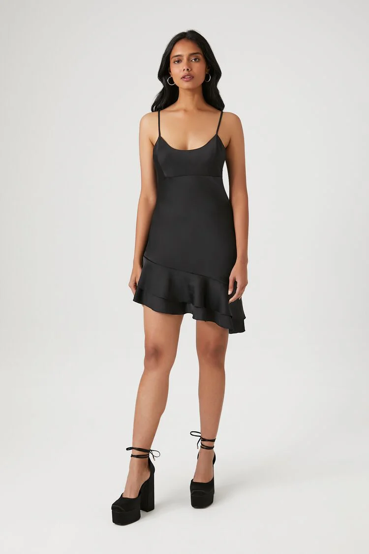Satin Ruffle-Hem Mini Dress - Image 4
