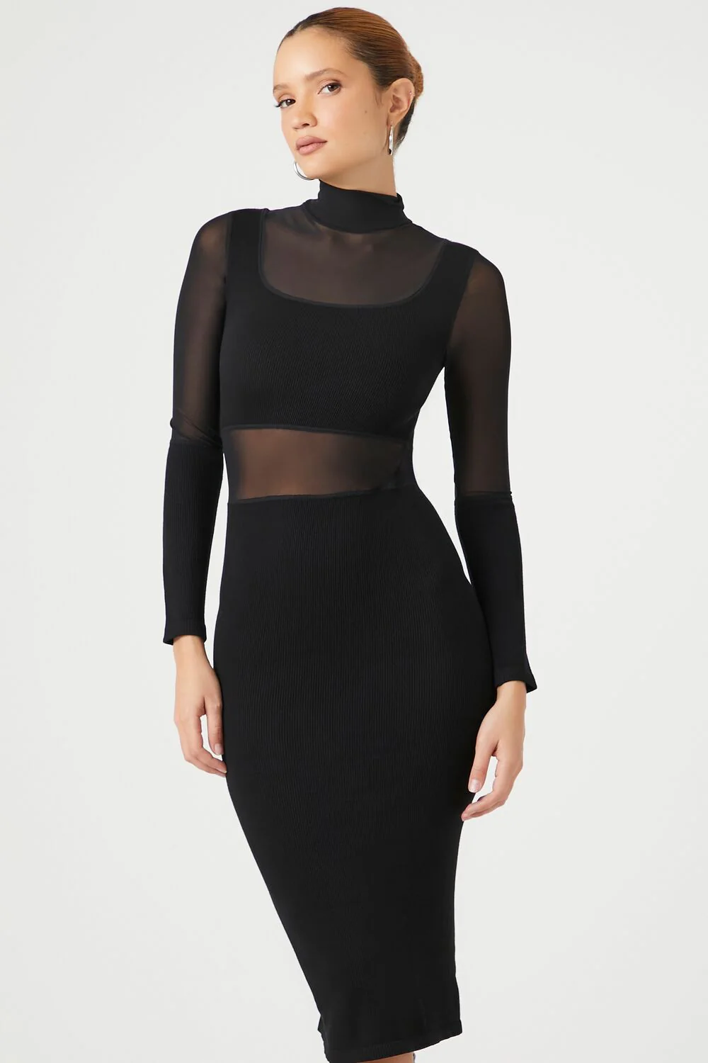 Sheer Combo Bodycon Midi Dress - Image 2