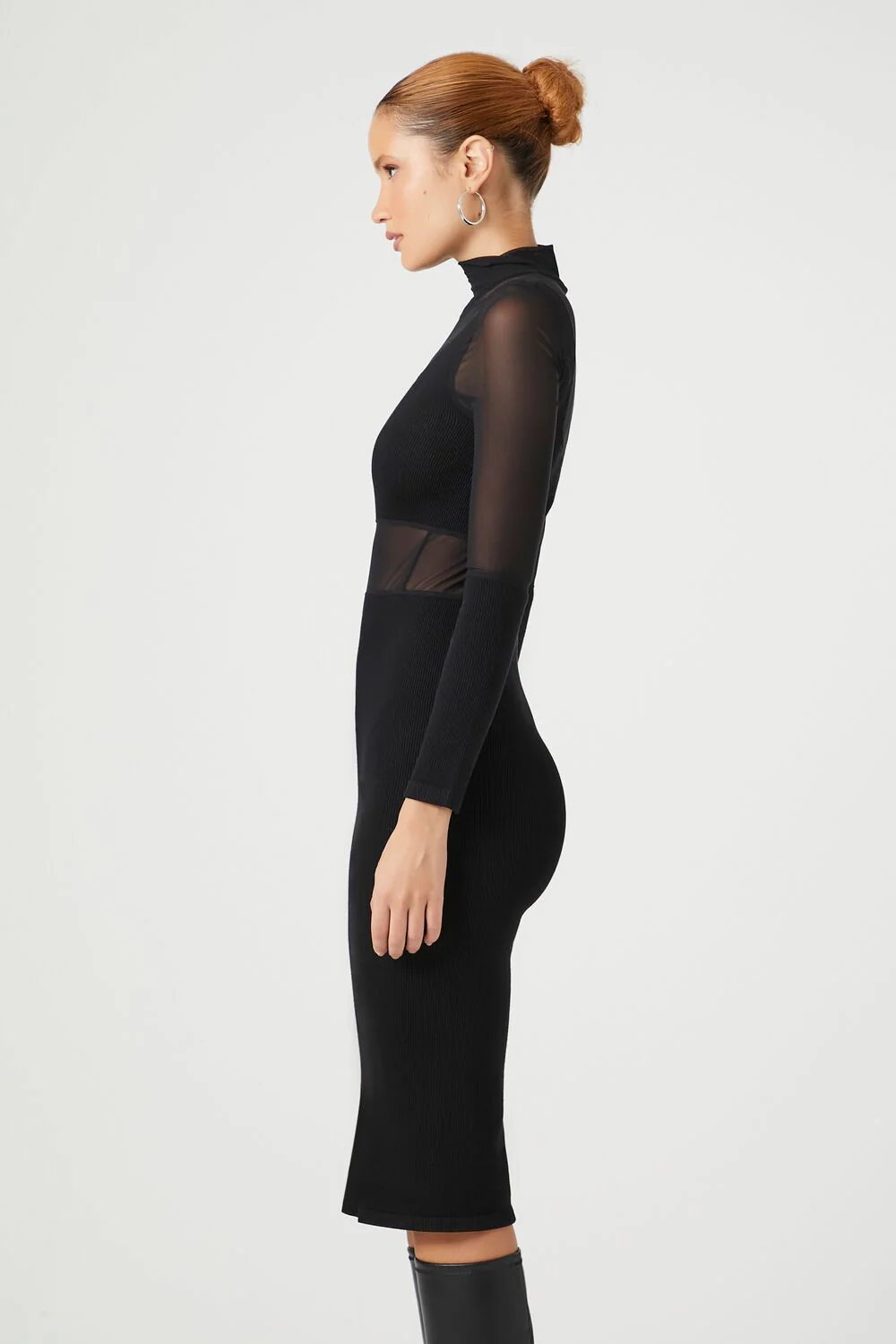 Sheer Combo Bodycon Midi Dress - Image 3