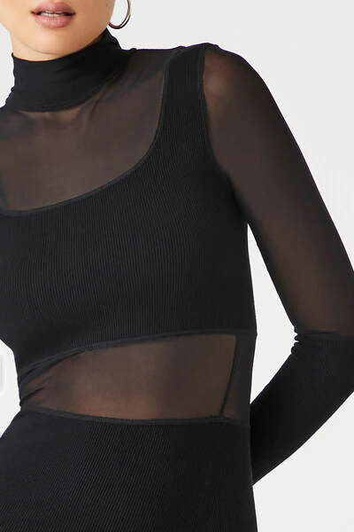 Sheer Combo Bodycon Midi Dress - Image 5