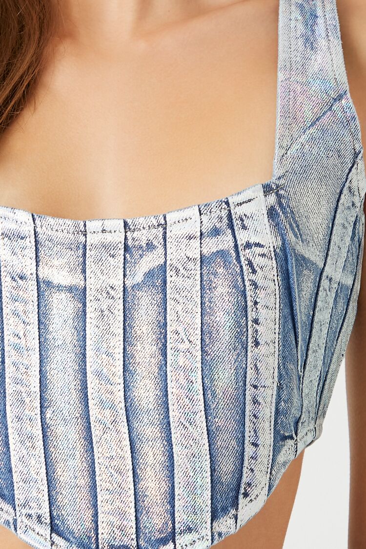 Denim Curved-Hem Crop Top - Image 5
