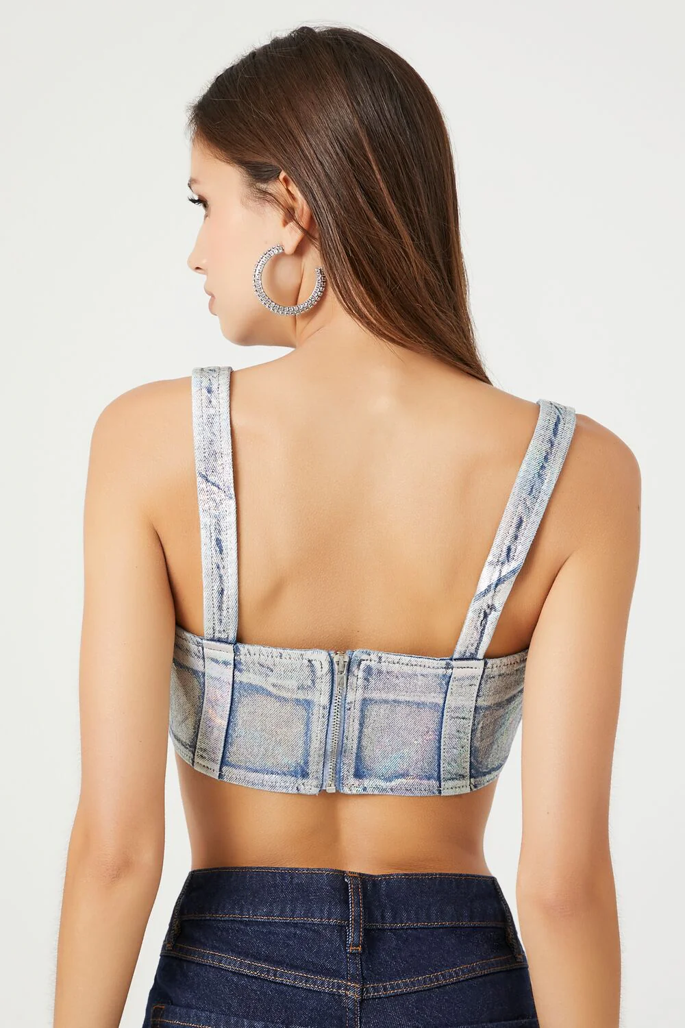 Denim Curved-Hem Crop Top - Image 7