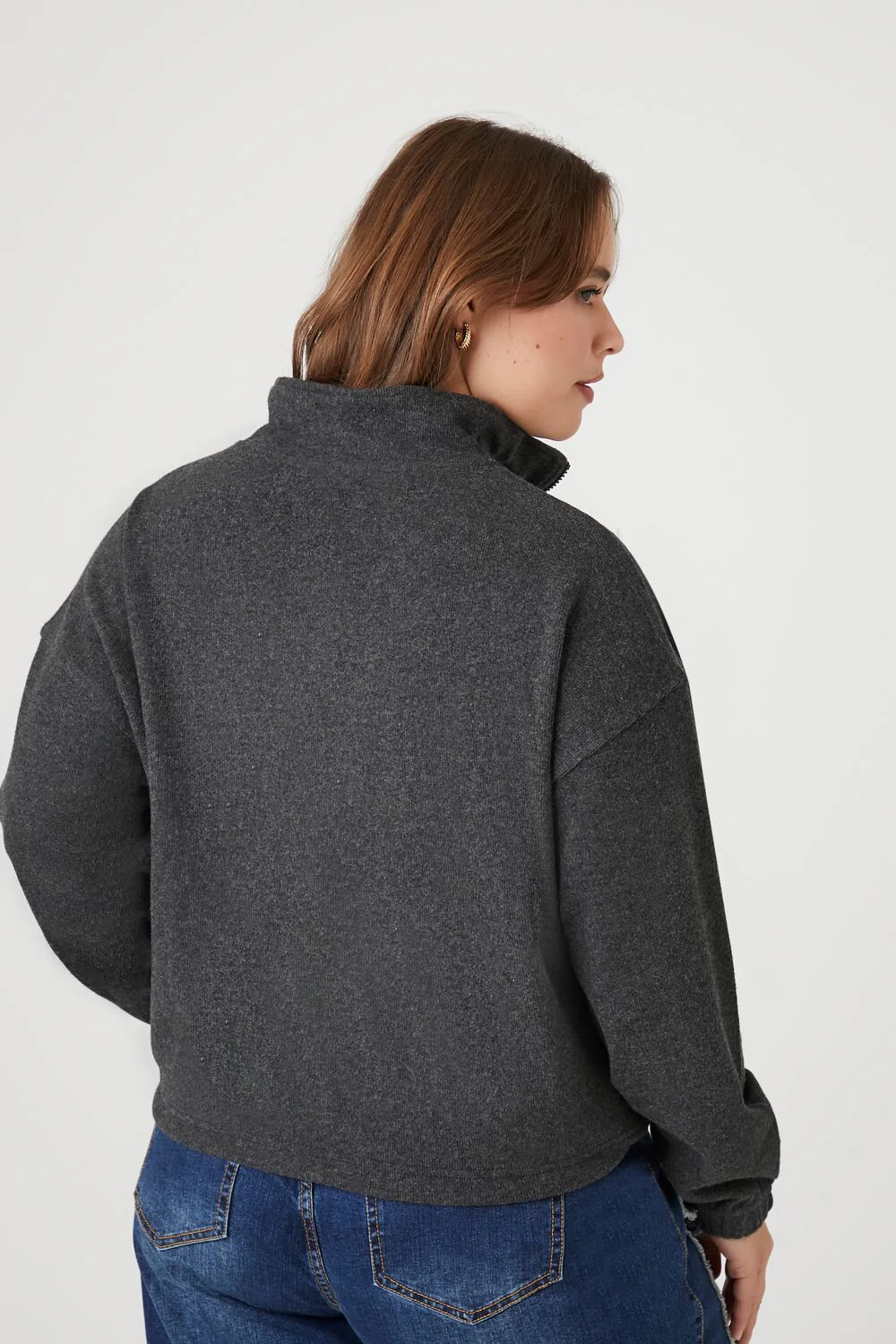 Plus Size Half-Zip Cropped Rib-Knit Pullover - Image 3