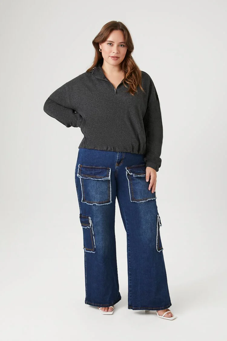 Plus Size Half-Zip Cropped Rib-Knit Pullover - Image 4