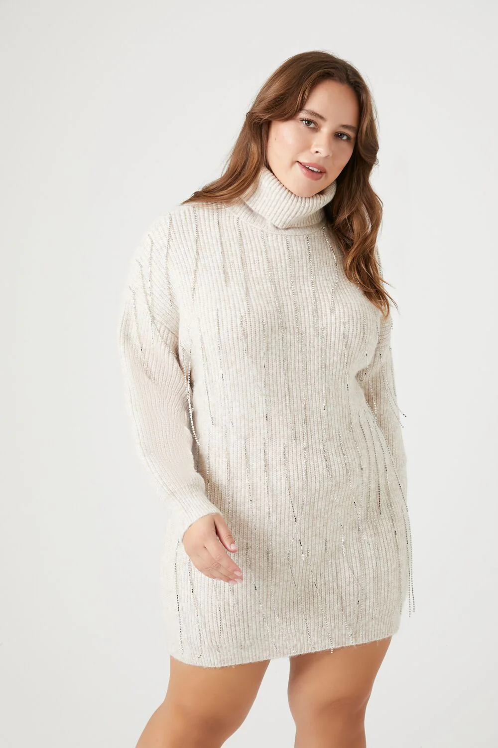 Plus Size Rhinestone Sweater Mini Dress - Image 2