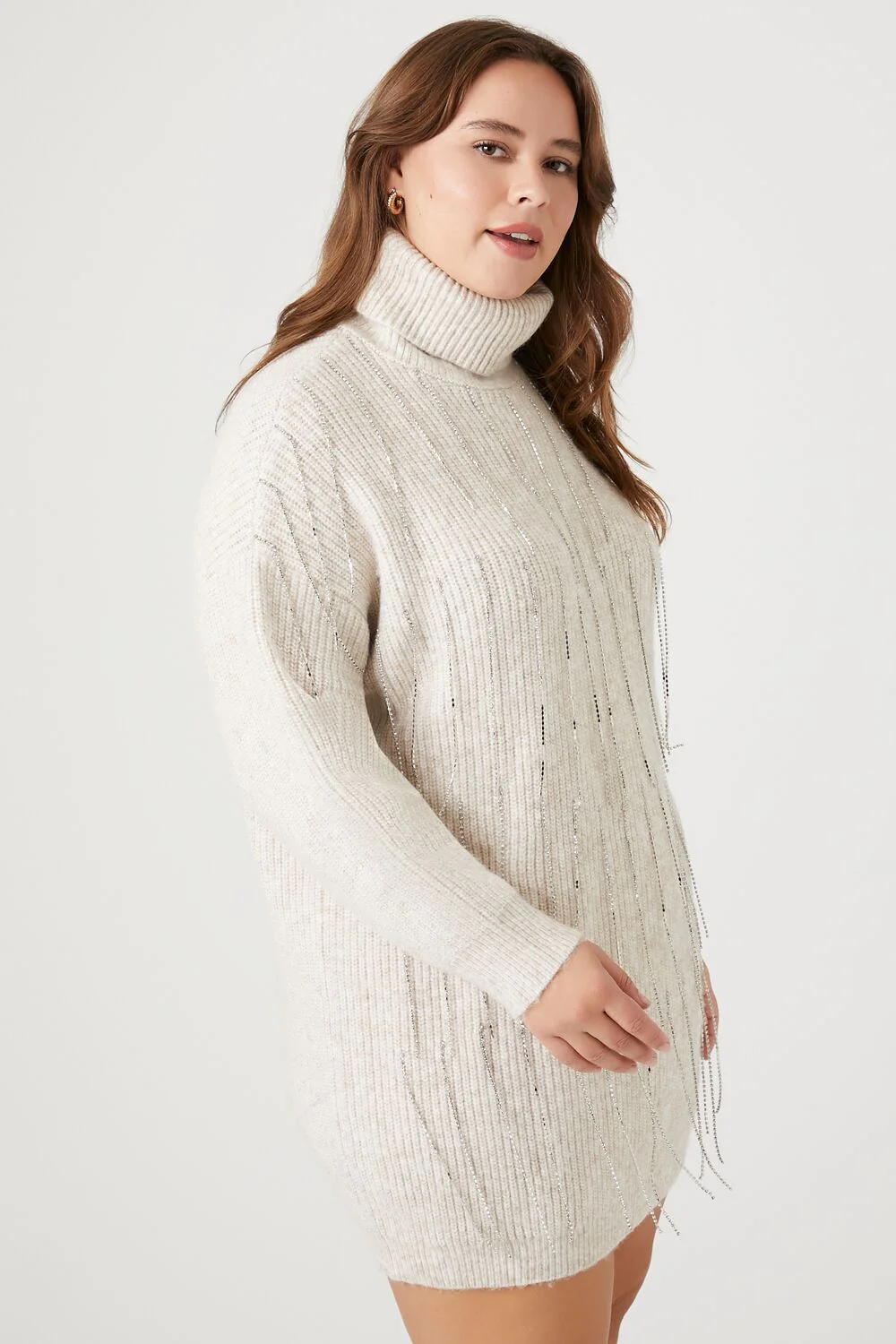 Plus Size Rhinestone Sweater Mini Dress - Image 3