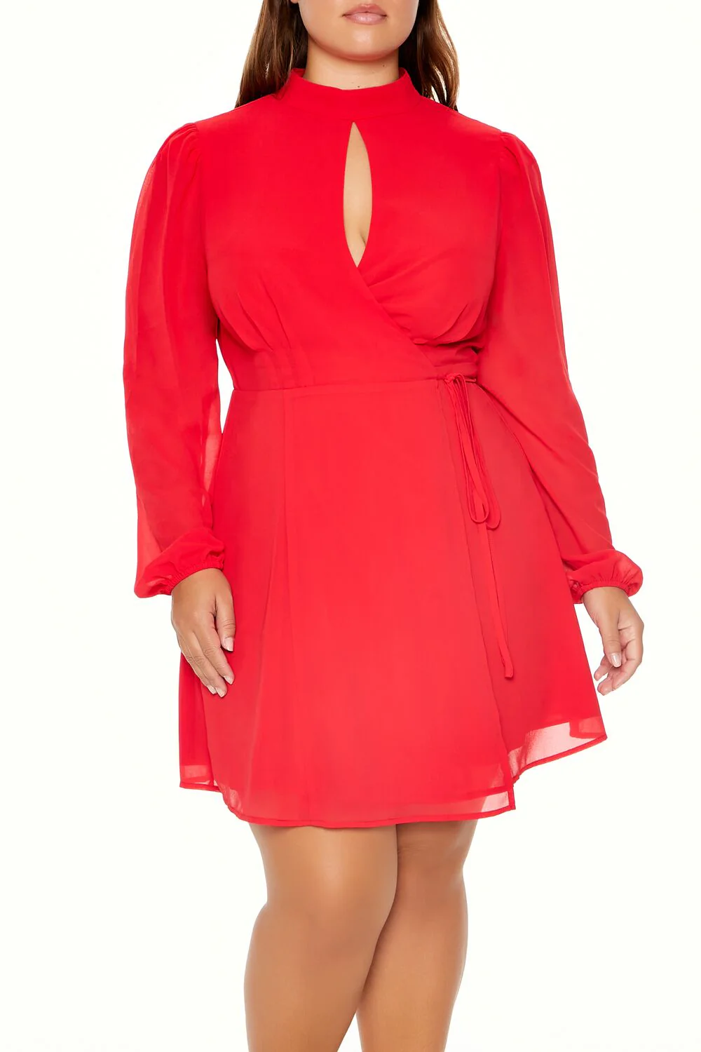 Plus Size Chiffon Mini Wrap Dress - Image 2