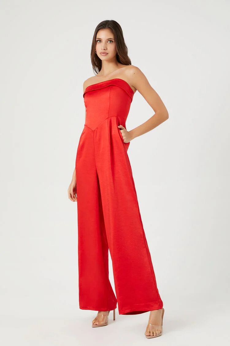 Satin Foldover Strapless Jumpsuit - Image 2