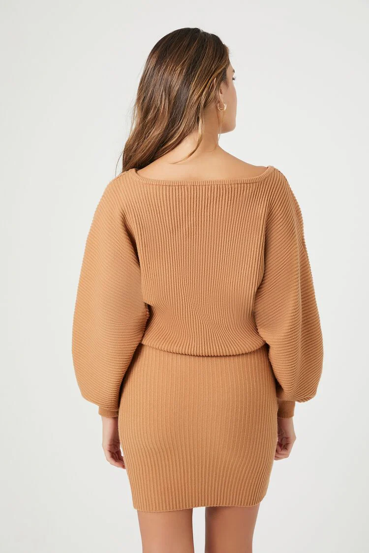 Balloon-Sleeve Mini Sweater Dress - Image 4