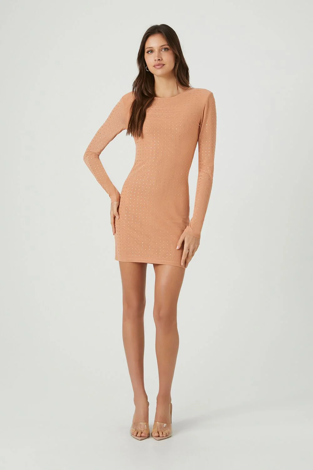 Mesh Rhinestone Mini Dress - Image 4