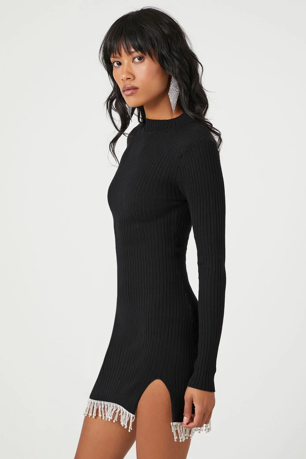 Rhinestone Fringe Mini Sweater Dress - Image 2