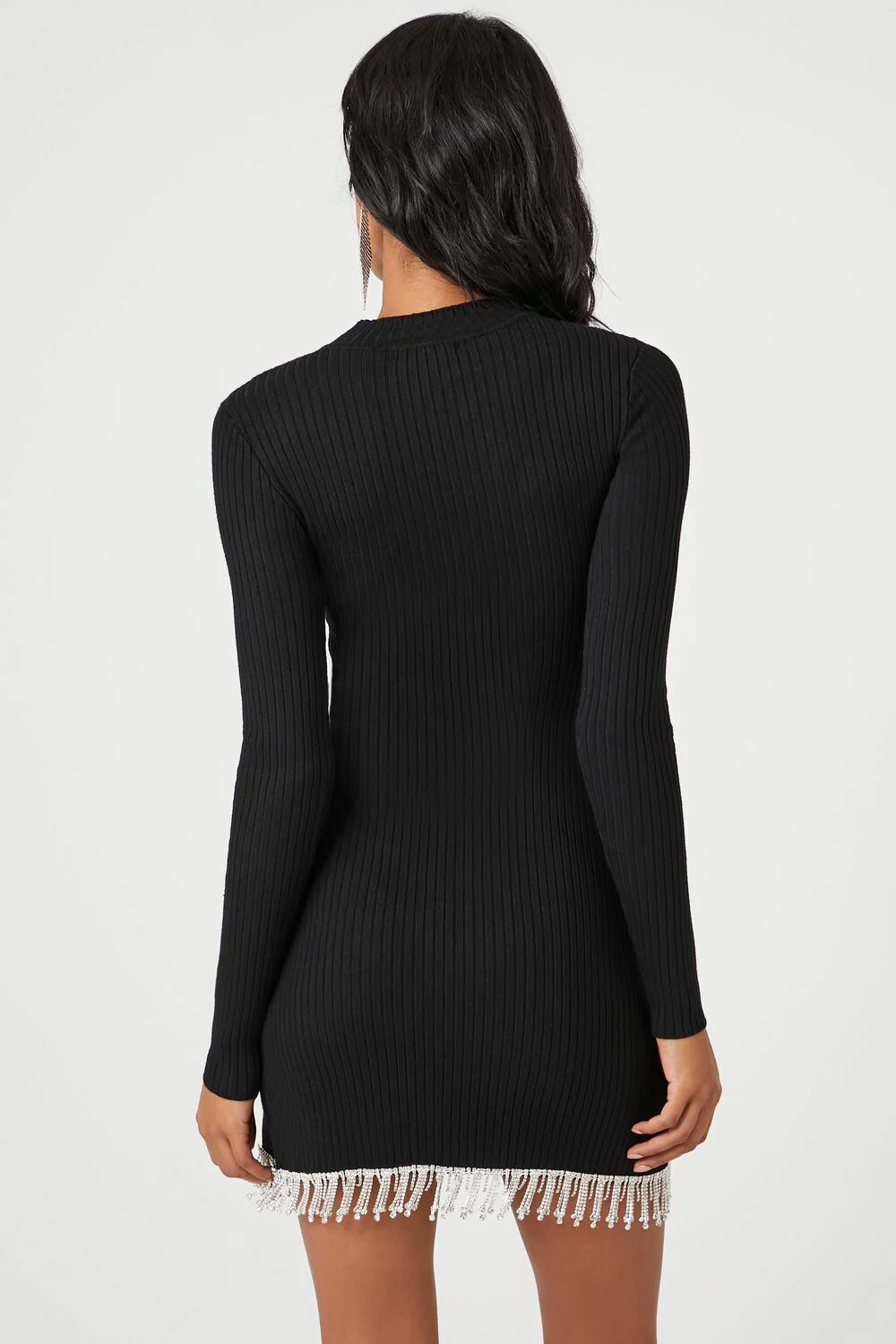 Rhinestone Fringe Mini Sweater Dress - Image 3
